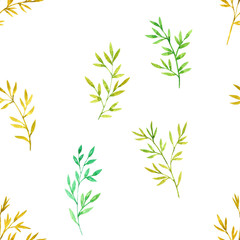 seamess pattern with watercolor doodle twigs with leaves