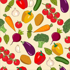 Seamless vector pattern with hand with drawn illustration vegetables