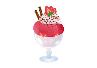 Strawberry ice cream vector. Sundae image vector. Ice cream isolated on white background