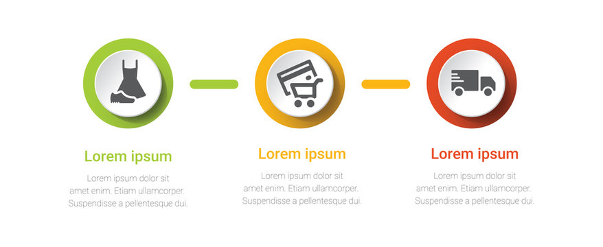 Vector set of linear flat icons and infographics design elements - internet shopping process