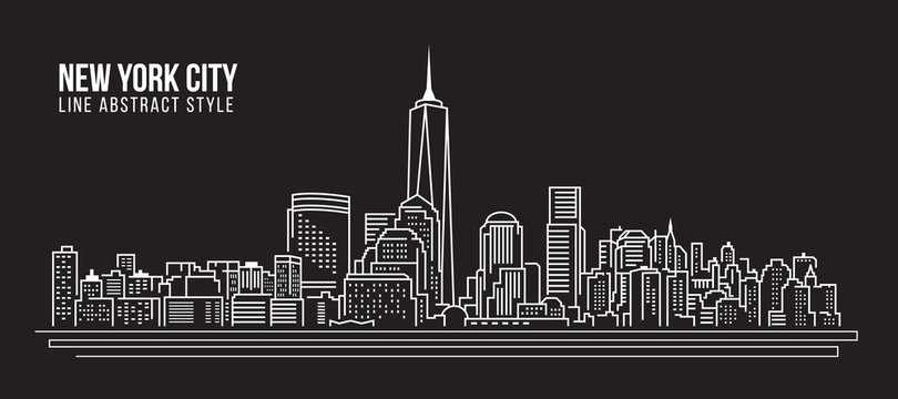 Cityscape Building Line Art Vector Illustration Design - New York City