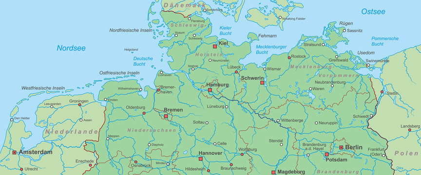 Norddeutschland - Landkarte von Nord- und Ostsee