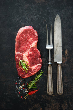 Raw dry aged beef ribeye steak