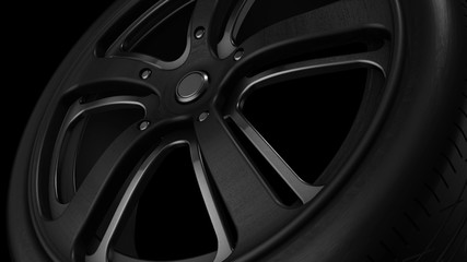Tire Wheel Black Brushed Metal 3D Rendering © natanaelginting
