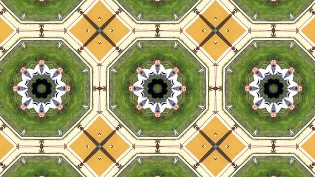 Abstract animation with hand drawn geometric kaleidoscope pattern.