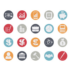 Business and finance icons set. Business elements, office equipment and marketing items. Flat style icons. Vector illustration