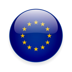 Round glossy icon with flag of the European Union on white background