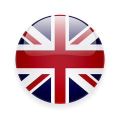 Round glossy icon with national flag of the UK on white background
