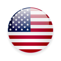 Round glossy icon with national flag of the USA on white background