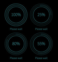 Blue round progress bars. Vector abstract symbol for webpage design.