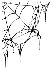Black torn spider web on white background