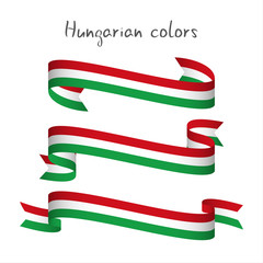 Set of three modern colored vector ribbon with the Hungarian tricolor isolated on white background, abstract Hungarian flag, Made in Hungary logo