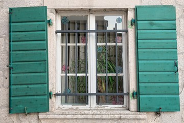 Fototapeta na wymiar Window Shutters Open In Kotor, Montenegro, Montenegro