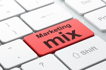 Fototapeta premium Marketing concept: Marketing Mix on computer keyboard background