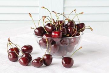 Ripe cherries on breakfast table