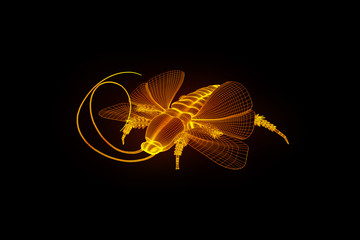 Cockroach in Hologram Wireframe Style. Nice 3D Rendering
