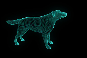 Dog in Hologram Wireframe Style. Nice 3D Rendering
