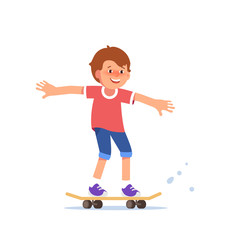 Vector illustration happy boy skate skateboarding