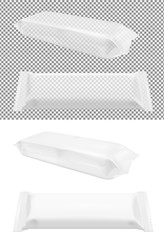White blank plastic or paper washing powder packaging. Sachet for bread, coffee, sweets, cookies and gift.