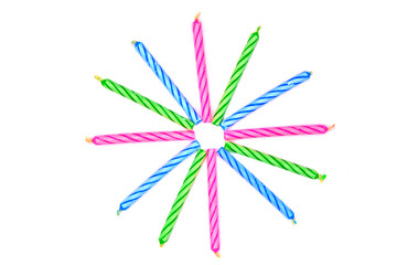 Colorful birthday candles isolated on white background..