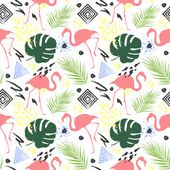 Vector seamless pattern with tropical leaves