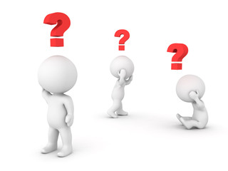 3D illustration of three characters feeling confused
