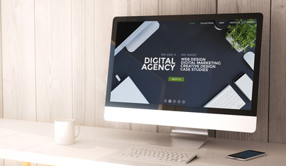 desktop computer cool digital agency website design - obrazy, fototapety, plakaty