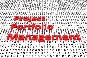 Project portfolio management in the form of binary code, 3D illustration
