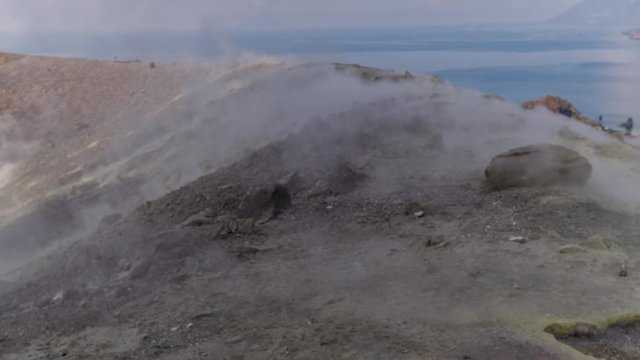 The incredible vulcano island off the coast of Sicily, Italy. vulcano has constant sulphurous fumes coming up through its vents in the crator