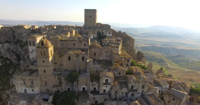Aerial view of Craco. Basilicata. Italy.