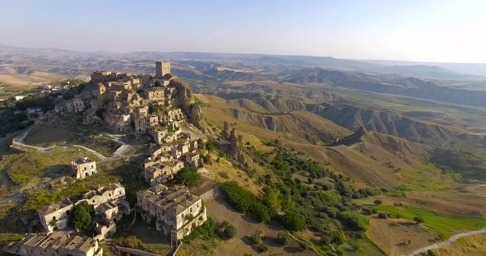 Aerial view of Craco. Basilicata. Italy.