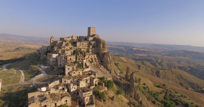 Aerial view of Craco. Basilicata. Italy.