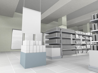 supermarket interior with hangers