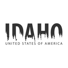 Idaho. USA. United States of America. Text or labels with silhouette of forest. - obrazy, fototapety, plakaty