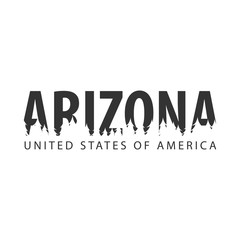 Arizona. USA. United States of America. Text or labels with silhouette of forest.