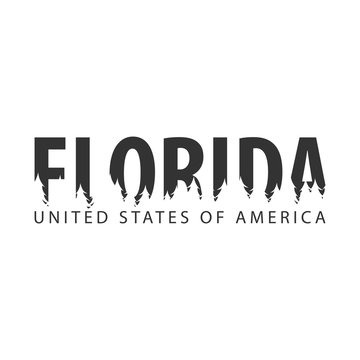 Florida. USA. United States of America. Text or labels with silhouette of forest.