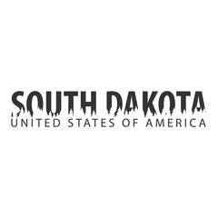 South Dakota. USA. United States of America. Text or labels with silhouette of forest.