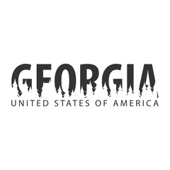Georgia. USA. United States of America. Text or labels with silhouette of forest.