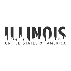 Illinois. USA. United States of America. Text or labels with silhouette of forest.