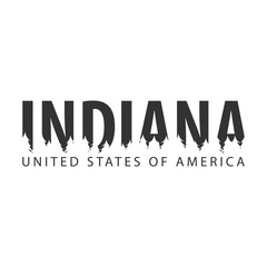 Indiana. USA. United States of America. Text or labels with silhouette of forest.