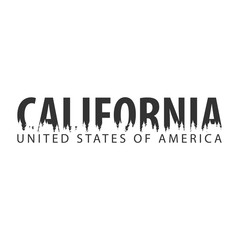 California. USA. United States of America. Text or labels with silhouette of forest.