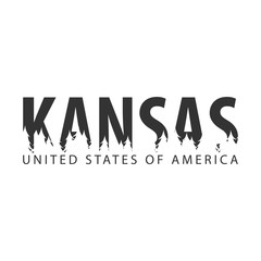 Kansas. USA. United States of America. Text or labels with silhouette of forest.