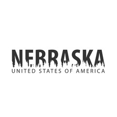 Nebraska. USA. United States of America. Text or labels with silhouette of forest.