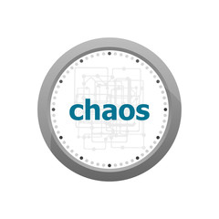 Text Chaos on digital background. Social concept . Abstract wall clock isolated on a white background