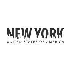 New York. USA. United States of America. Text or labels with silhouette of forest.