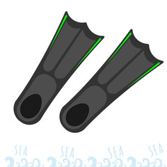 Flippers for snorkeling. Rest on the sea. Equipment for the diver