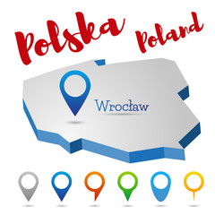 Obraz premium Poland outline map, Wroclaw, vector illustration 