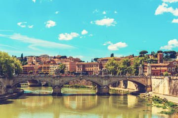 Fototapeta na wymiar rome overview with river and ancient bridge