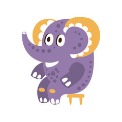 Cute cartoon baby elephant character sitting on a chair vector Illustration