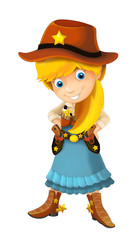 wild west cartoon cowboy girl with guns - isolated illustration for children